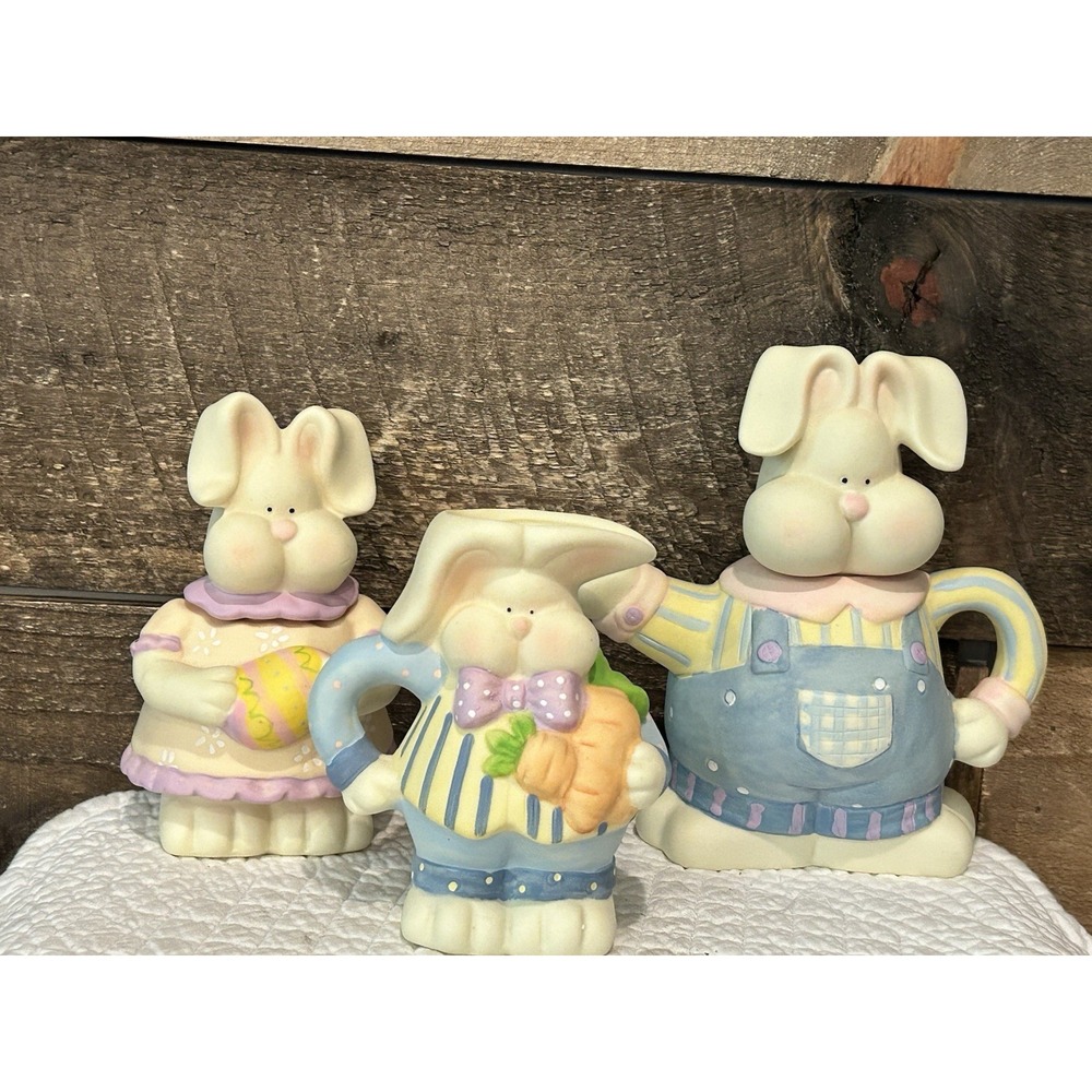 Easter Bunny Ceramic Figurine Set Multicolor 3 Piece Easter Decor